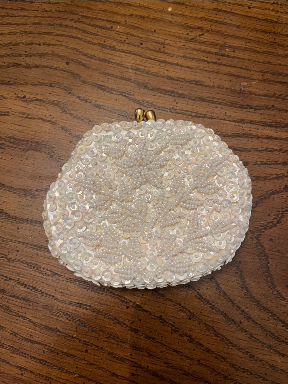Vintage White Beaded Sequin Evening Coin Purse